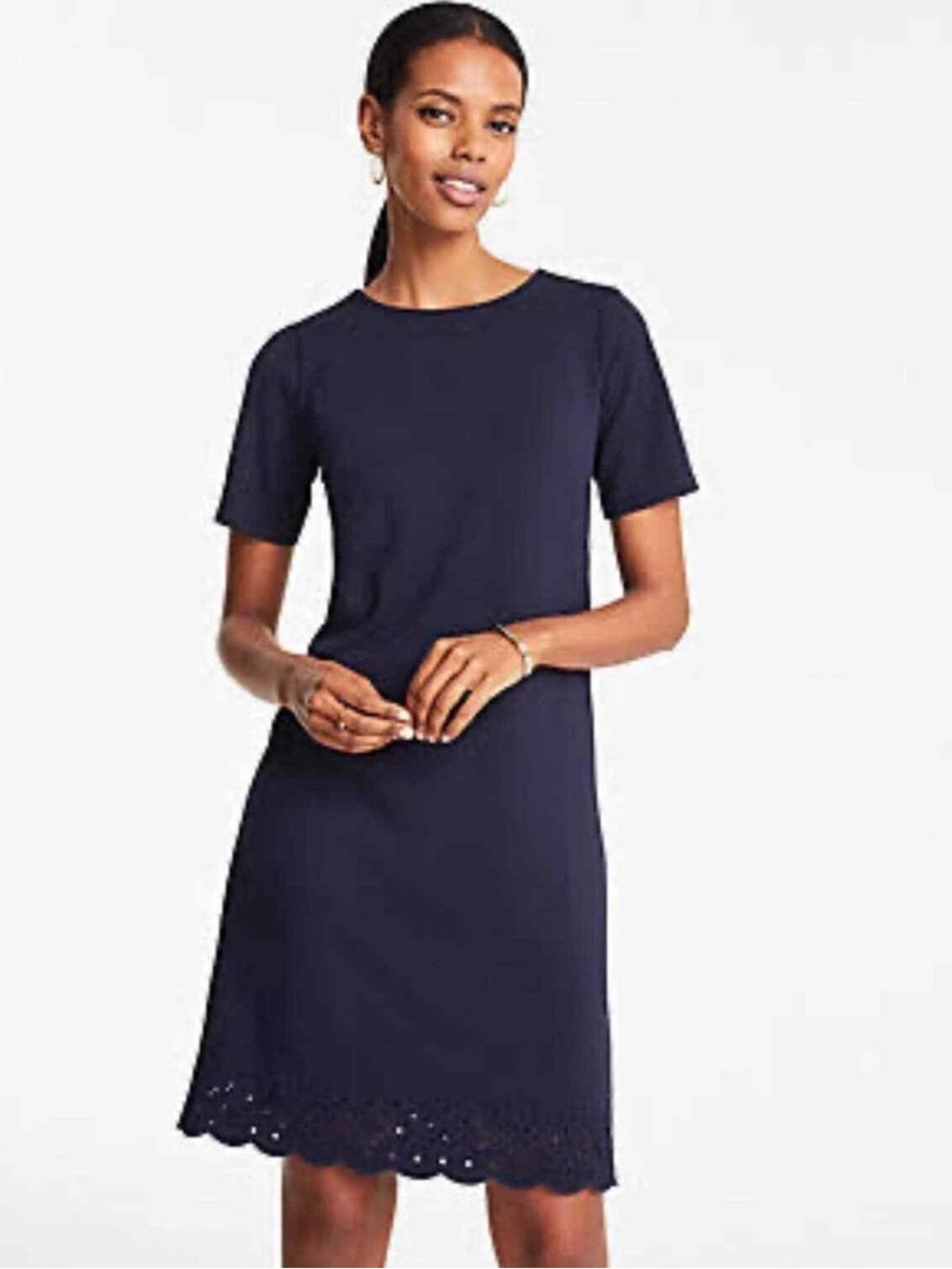 Ann Taylor Night Sky Blue Eyelet Hem T-Shirt Dress Size 2 NWT